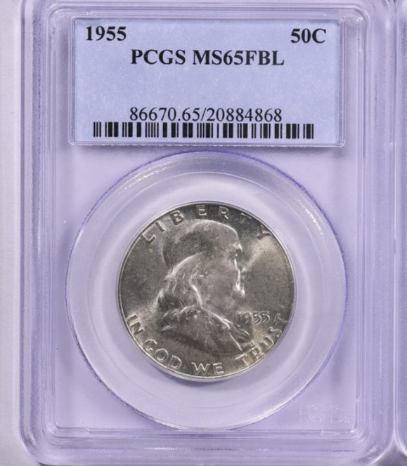 1955 FRANKLIN HALF DOLLAR PCGS MS65 FBL