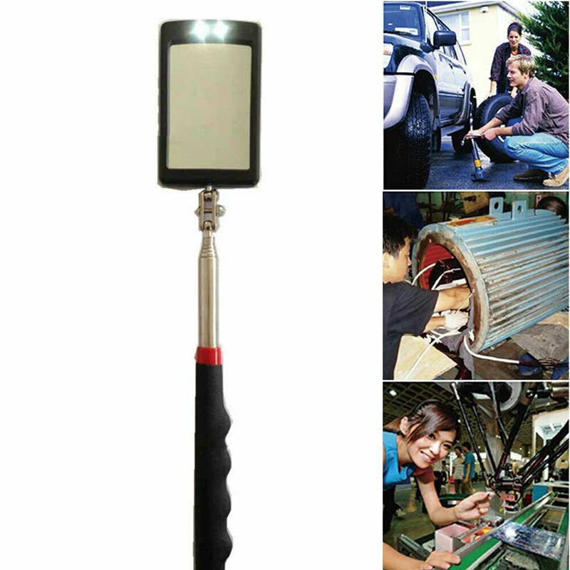 Inspection Mirror LED Lighted Mechanic Telescoping illuminate Swivel Extendable