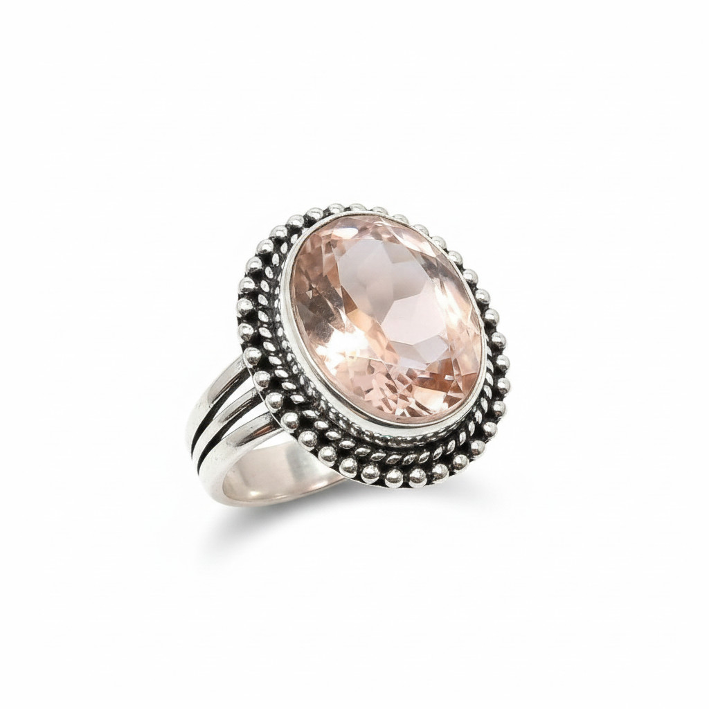 Peach Morganite Gemstone 925 Sterling Silver Jewelry All Size Ring For Gift