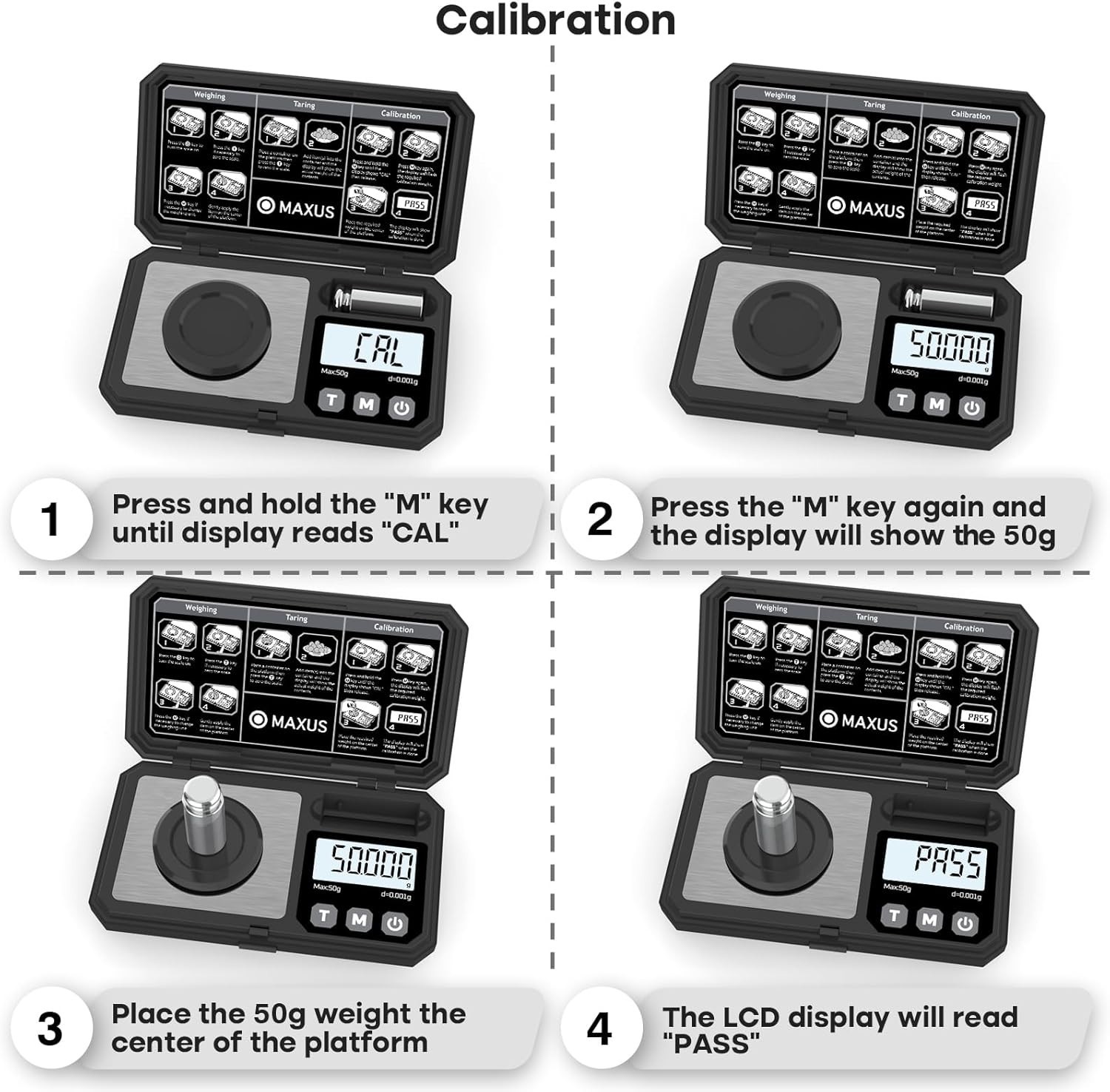 "Compact 50g Precision Scale with 3 Color Backlight & Powder Trickler Included "