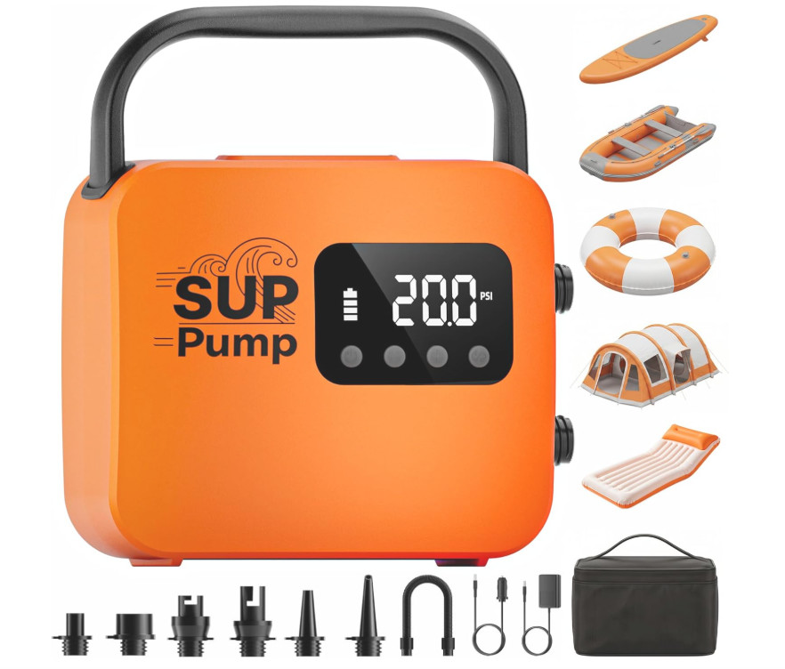 Inflador Eléctrico Portátil 20 PSI con Autoapagado para SUP, Kayak y Barcas