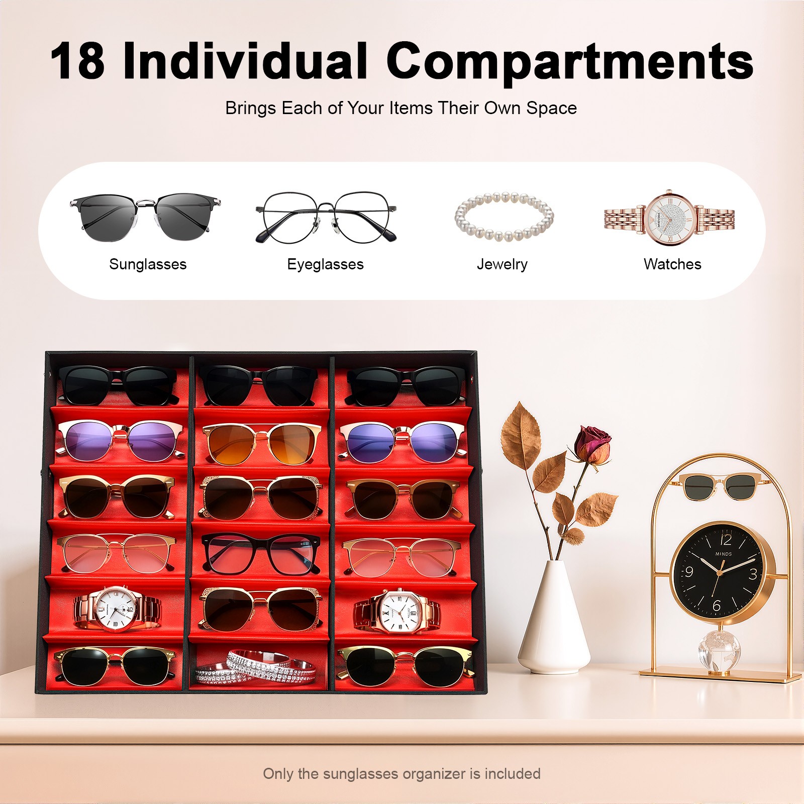18 Grids Eyeglass Sunglasses Glasses Storage Stand Display Case Box Folded Lid