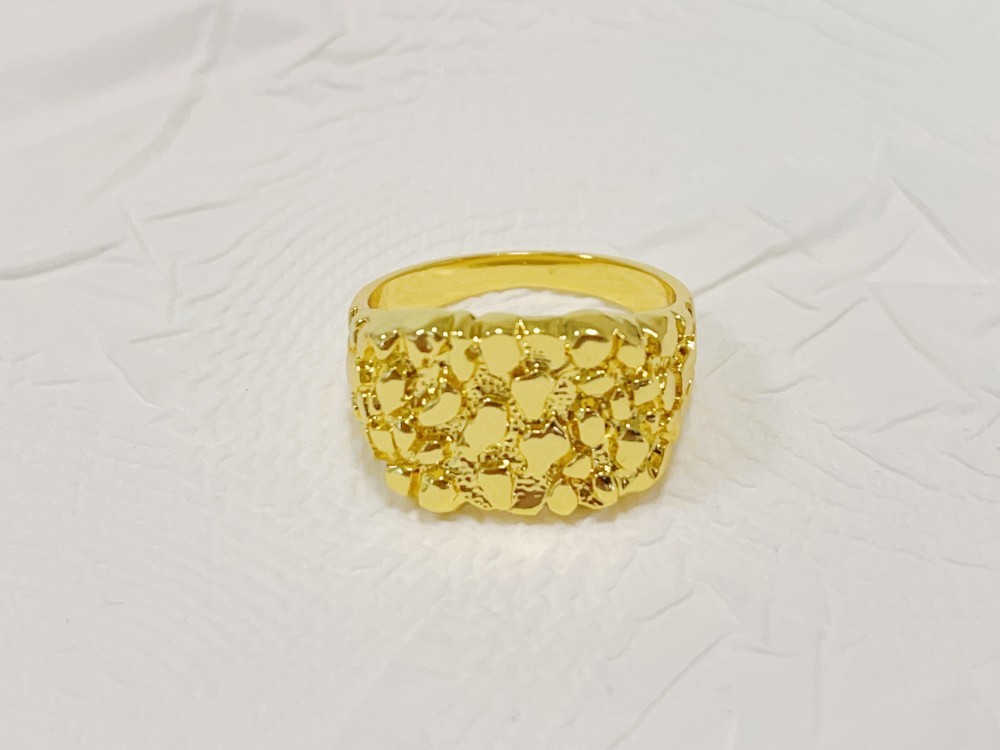 SOLID Ring 14K Gold Large Square Nugget Yellow Gold US 12