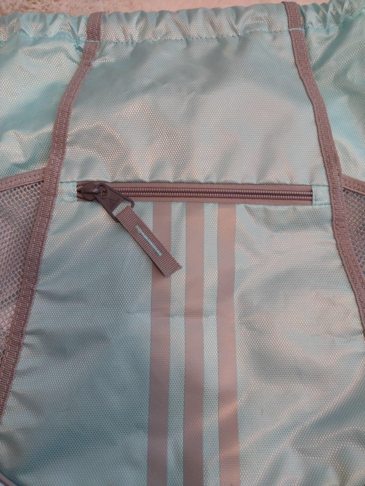 Adidas Drawstring Backpack Mint/Teal Grey Drawstring Gym Bag Mesh Zip Pocket