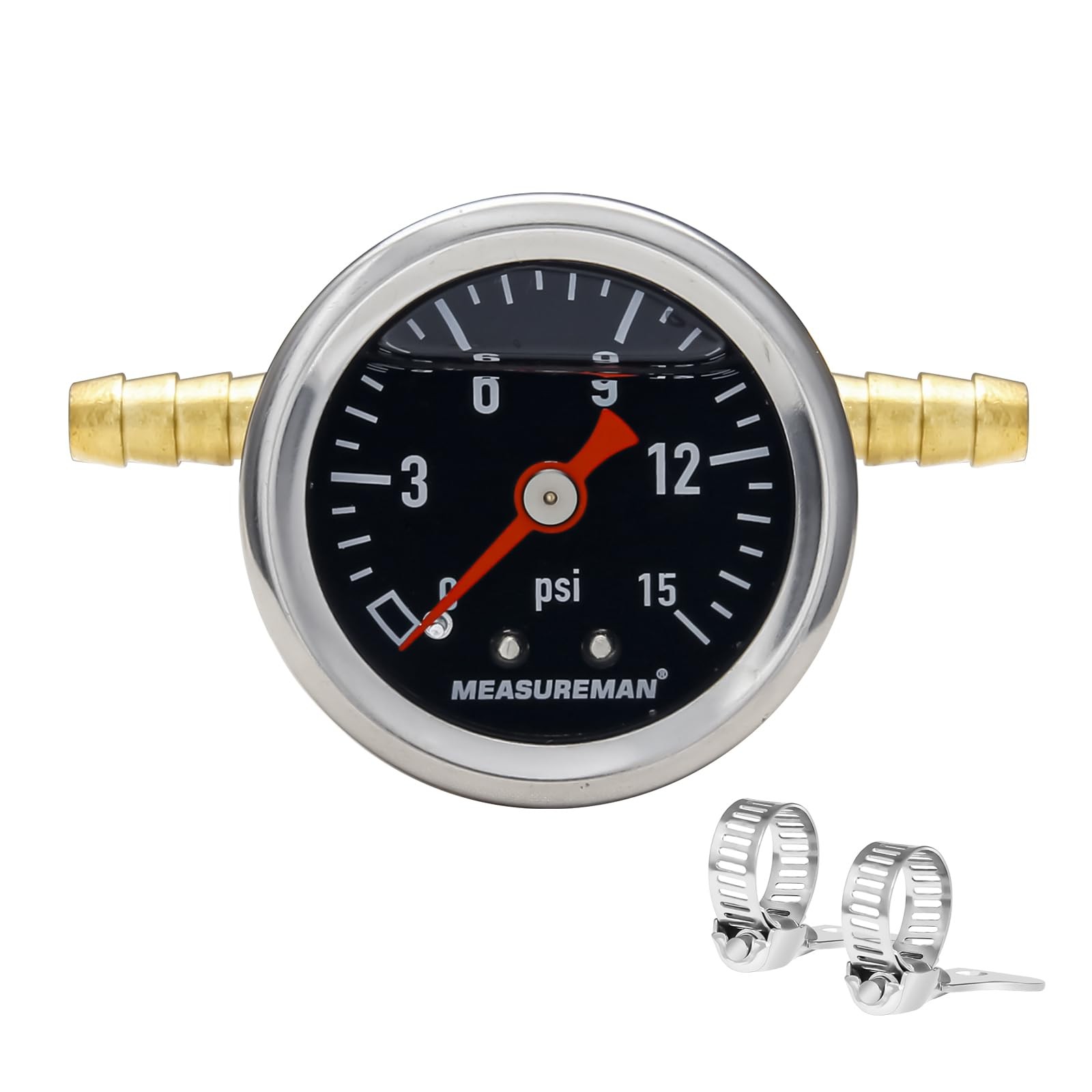 Fuel Pressure Gauge Kit 0-15Psi Stainless Steel, 1-1/2" Dial, Brass T-Fitting