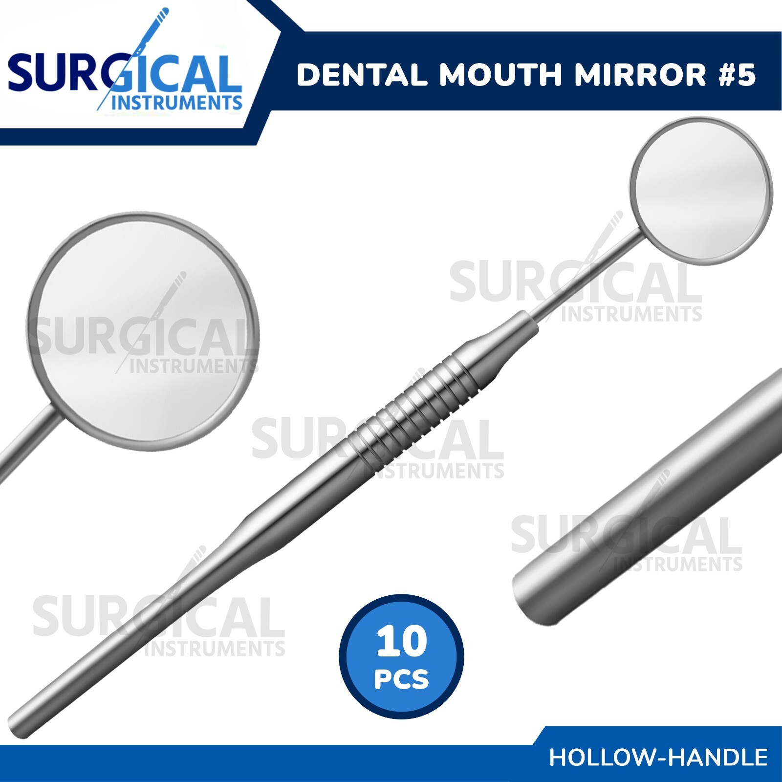 10 Pcs Dental Mirrors #5 with Hollow Handle Stainless Steel Oral Care German Gr