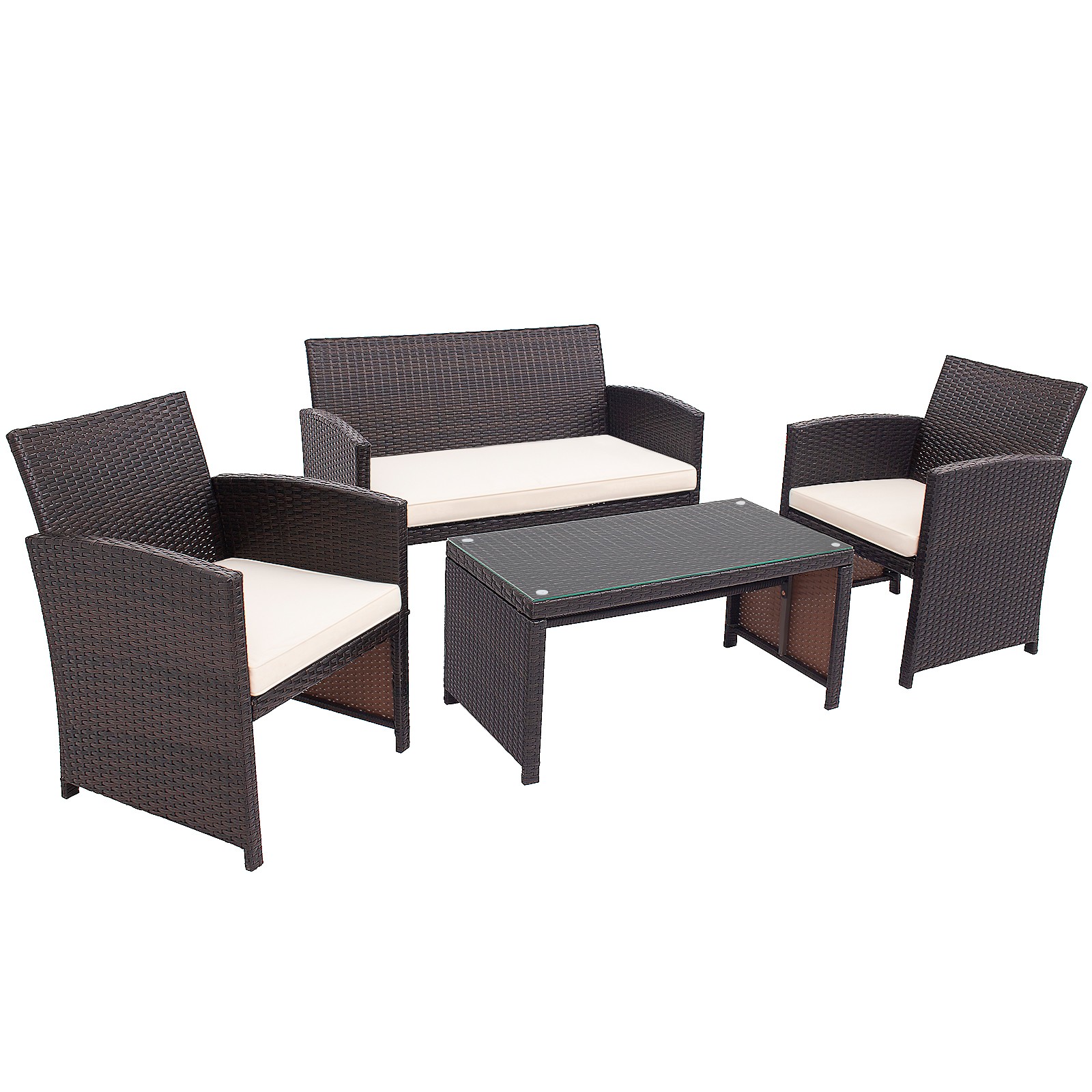 Topbuy 4 PCS Outdoor Patio Furniture Sets Rattan Sofas w/ Soft Cushion White