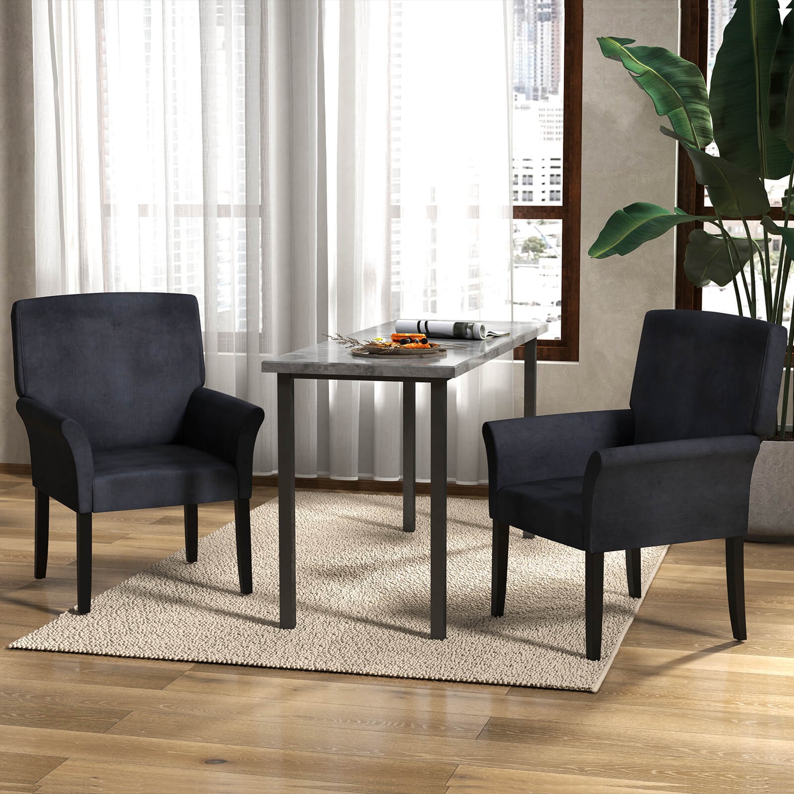 Set of 2 Velvet Executive Guest Chair Waiting Room Arm Chair w/Rubber Wood Legs