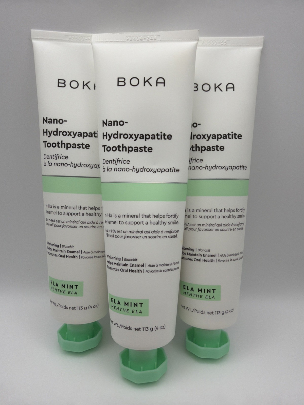 3 Tubes Boka Fluoride Free Toothpaste Nano Hydroxyapatite Ela Mint 4oz Sensitive