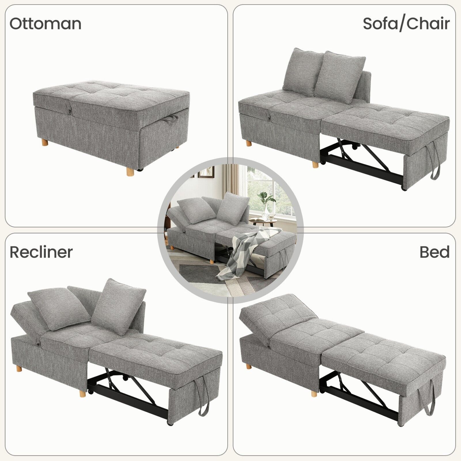 Sofa Bed Chair,4-in-1 Convertible Chair Bed Folding Single Recliner Sleeper Sofa