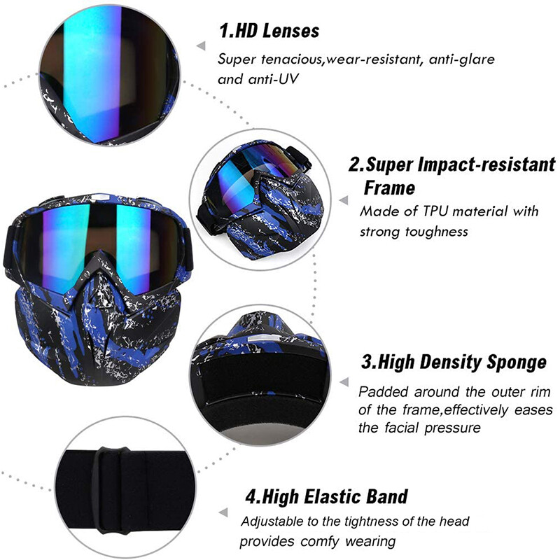 Winter Snow Protective Goggles Detachable Mask Ski Snowboard Alpine OTG Eyewear