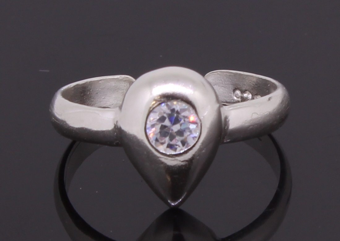 Toe Ring Sterling Silver Heat Shaped Adjustable With CZ Stone Handmade