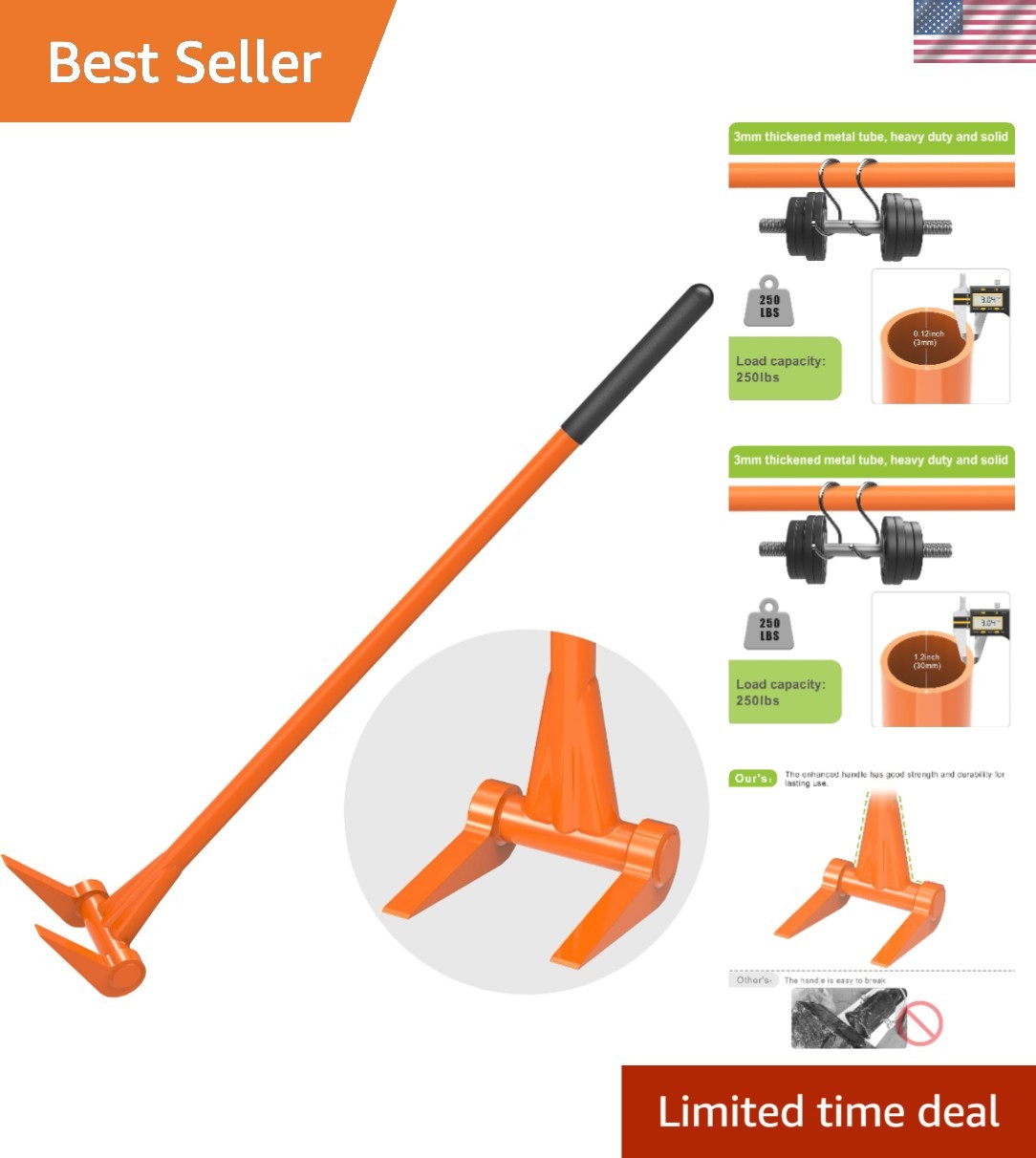 Pallet Buster 48" Thick 3mm Handle Deck Board Removal Tool, Fully Welded Pall...