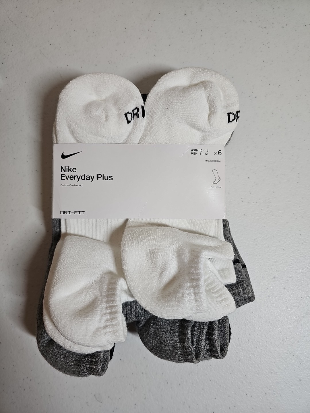 6 Pair Nike Dri FIT Men's Cushioned No Show Socks Grey White Black # SX7673-964