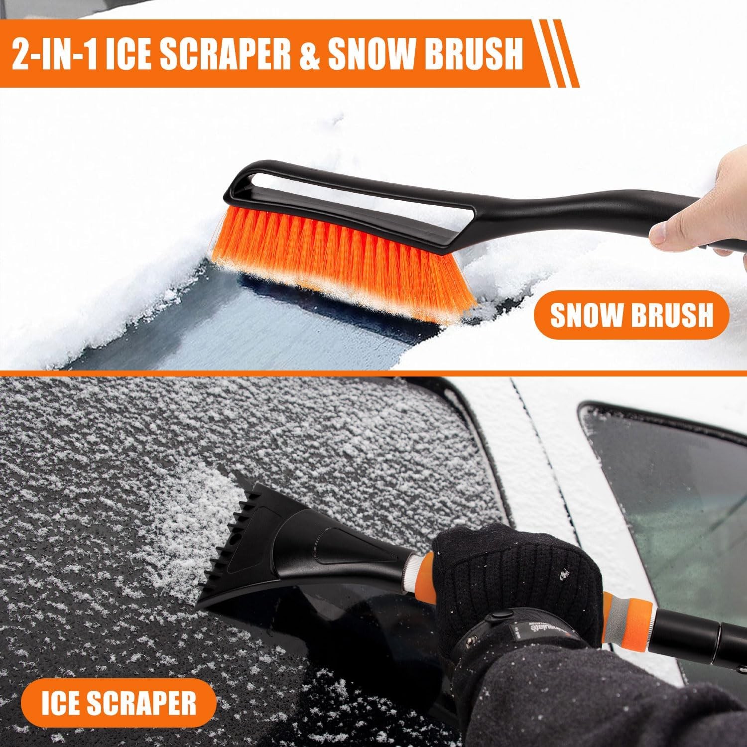 37" Ice Scraper and Extendable Snow Brush for Car Body Snow Scraper Foam Grip