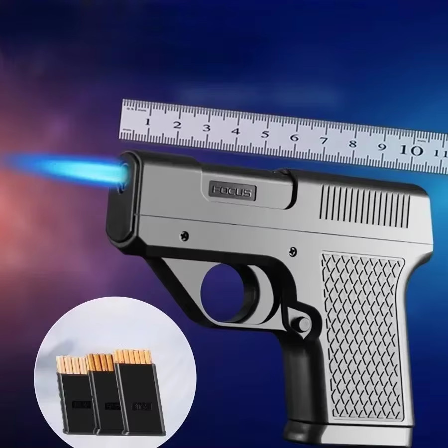 Windproof Pistol Style Inflatable Lighter with 3 Cigarette Packs Jet Turbine