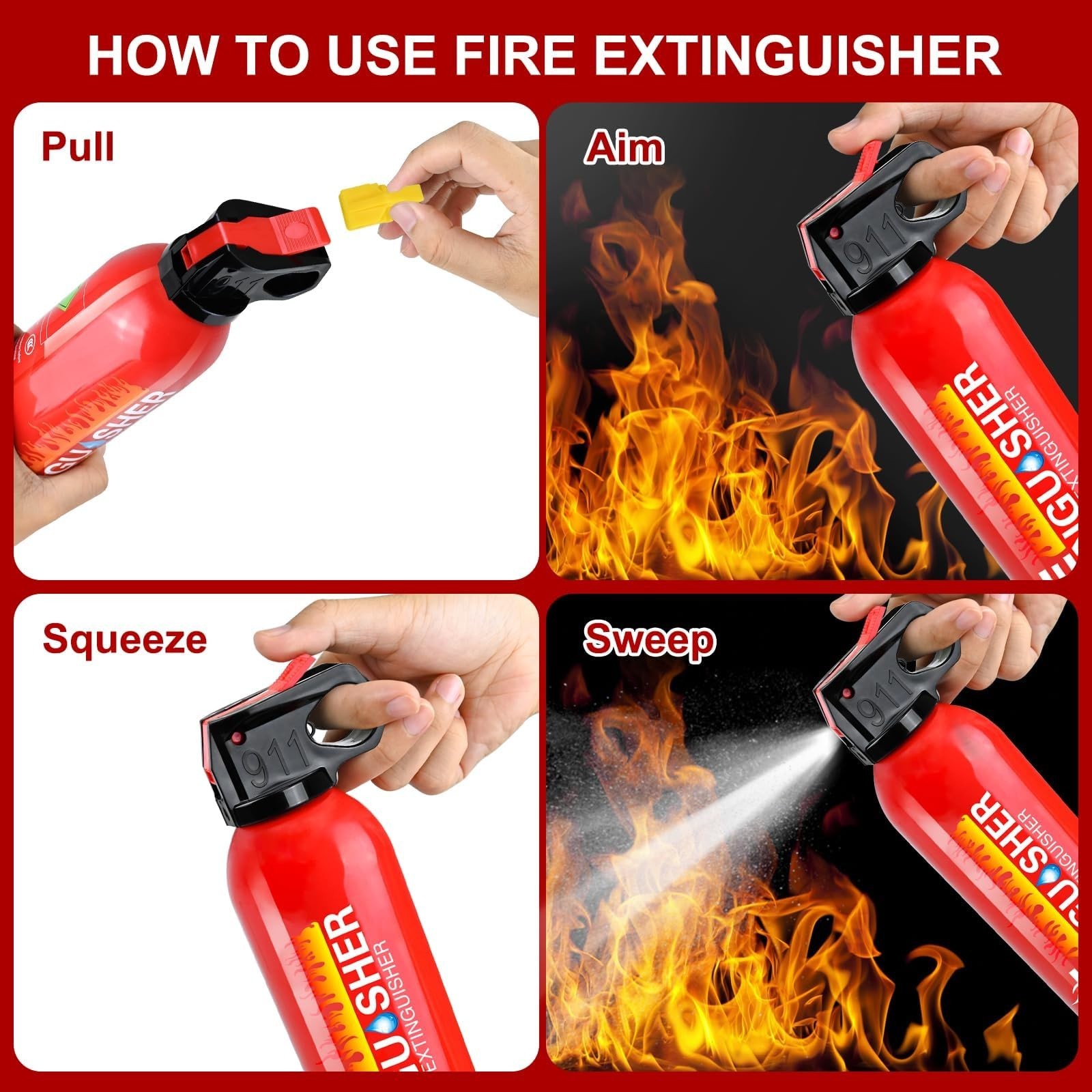 6 Pack Water-Based Fire Extinguishers Class A B C | Compact 620ml, Wall Mount, M