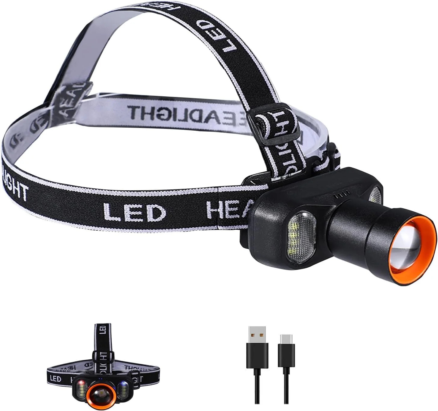 LED Headlamp 2400mAh Rechargeable, 2000 Lumen Bright, Zoomable, Waterproof Outdo
