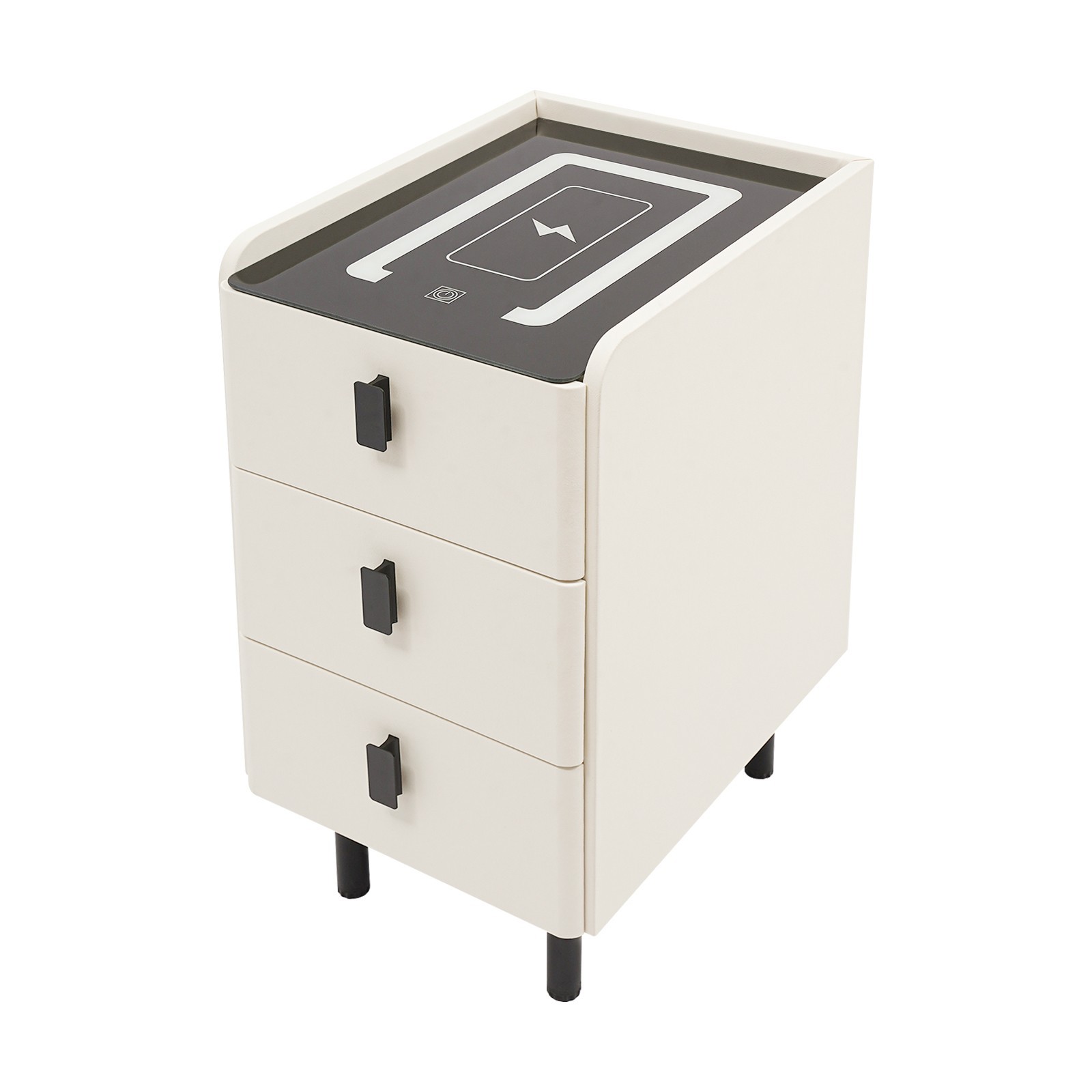 3 Drawers Smart Bedside Table Small Nightstand Bedside Table w/Light & Wireless