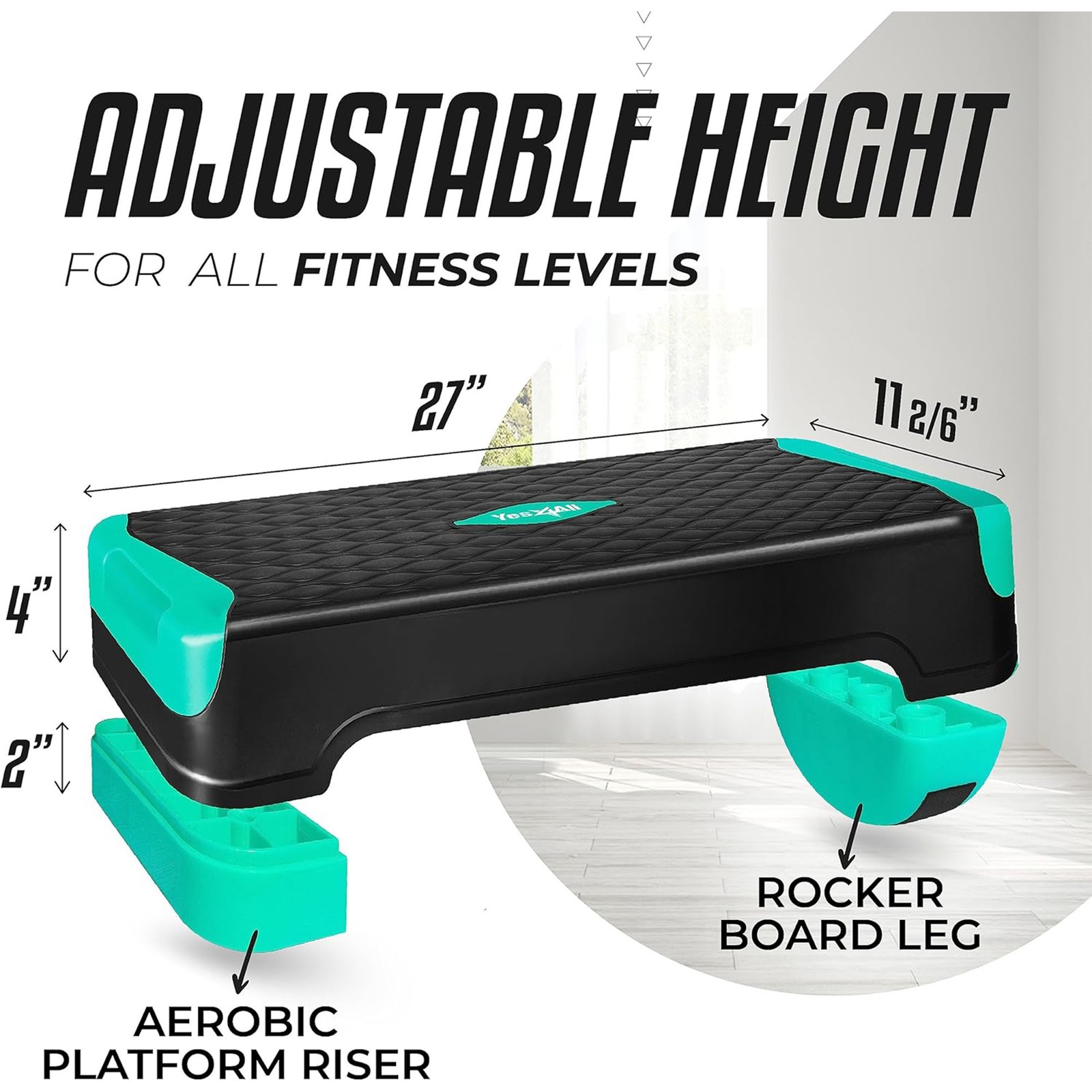 Yes4All 2-in-1 Adjustable Aerobic Step Platform, Exercise Stepper, Neo Green