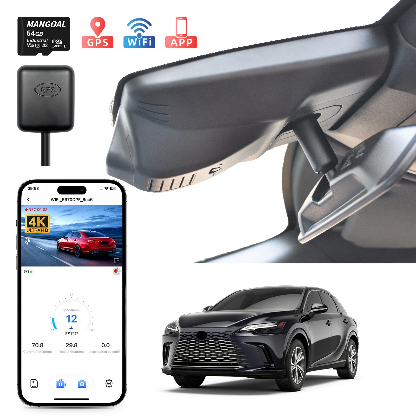 Mangoal 4K Dash Cam Custom for Lexus RX 2023-2026 RX 350 350h 450h 500h OEM Look
