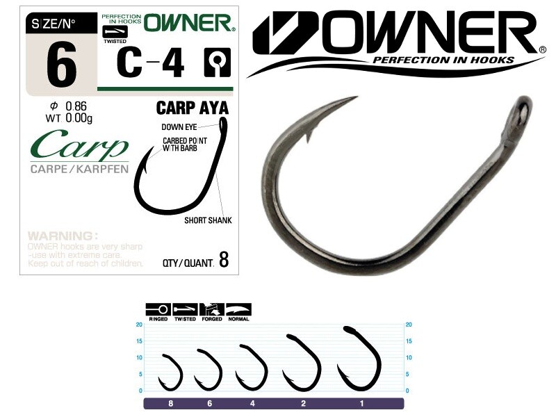 Owner AYA 50924 hooks Carp Barbed  Eyed  HIGH CARBON MIXED