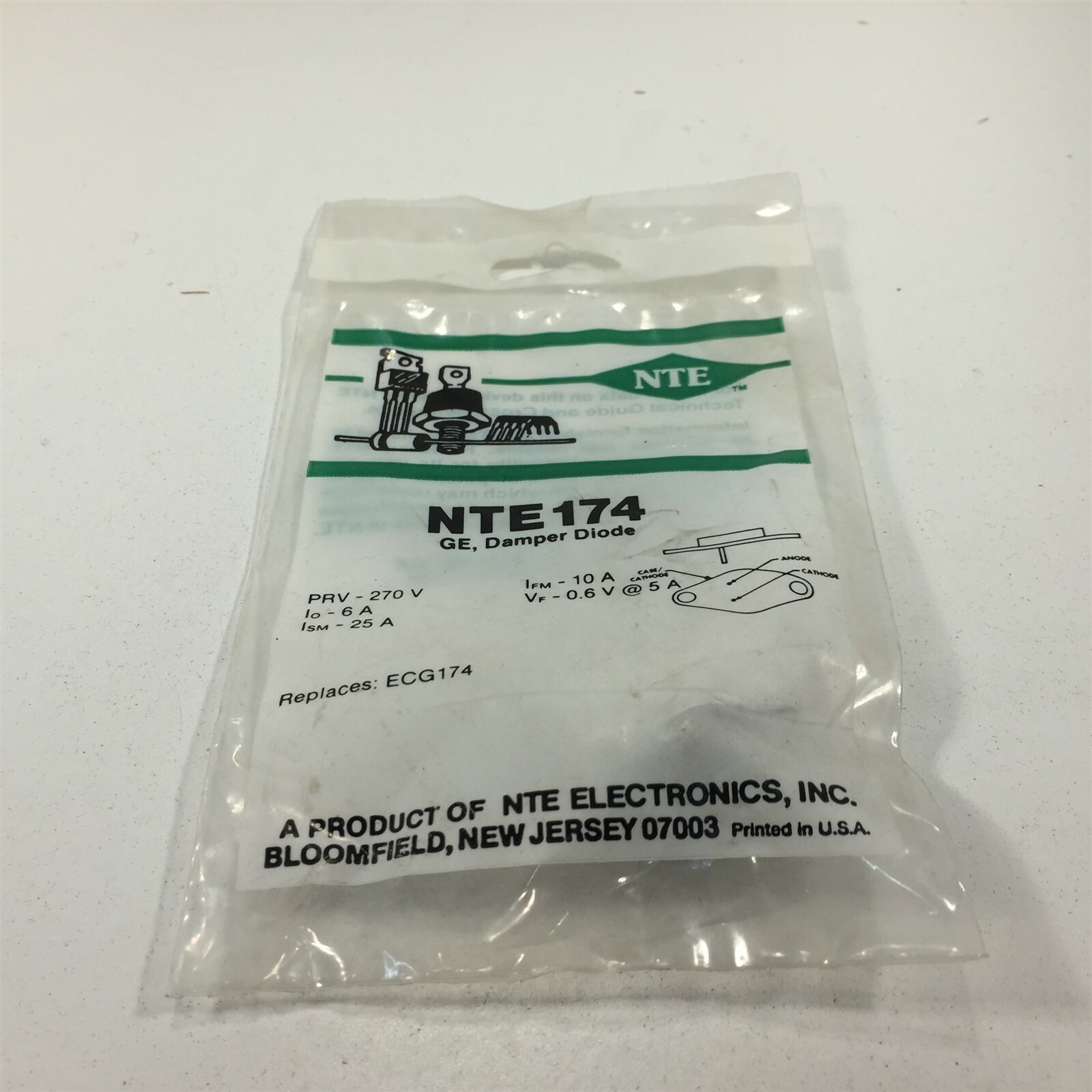 (2) NTE NTE174 Alloyed Junction TV Horizontal Damper Diode - Lot of 2