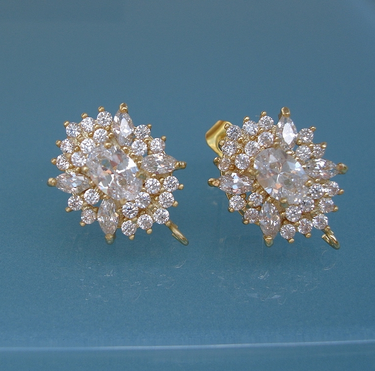 Oval Cubic Zirconia CZ 18K Gold  Plated Ear Stud Earrings Post Earstud Findings.