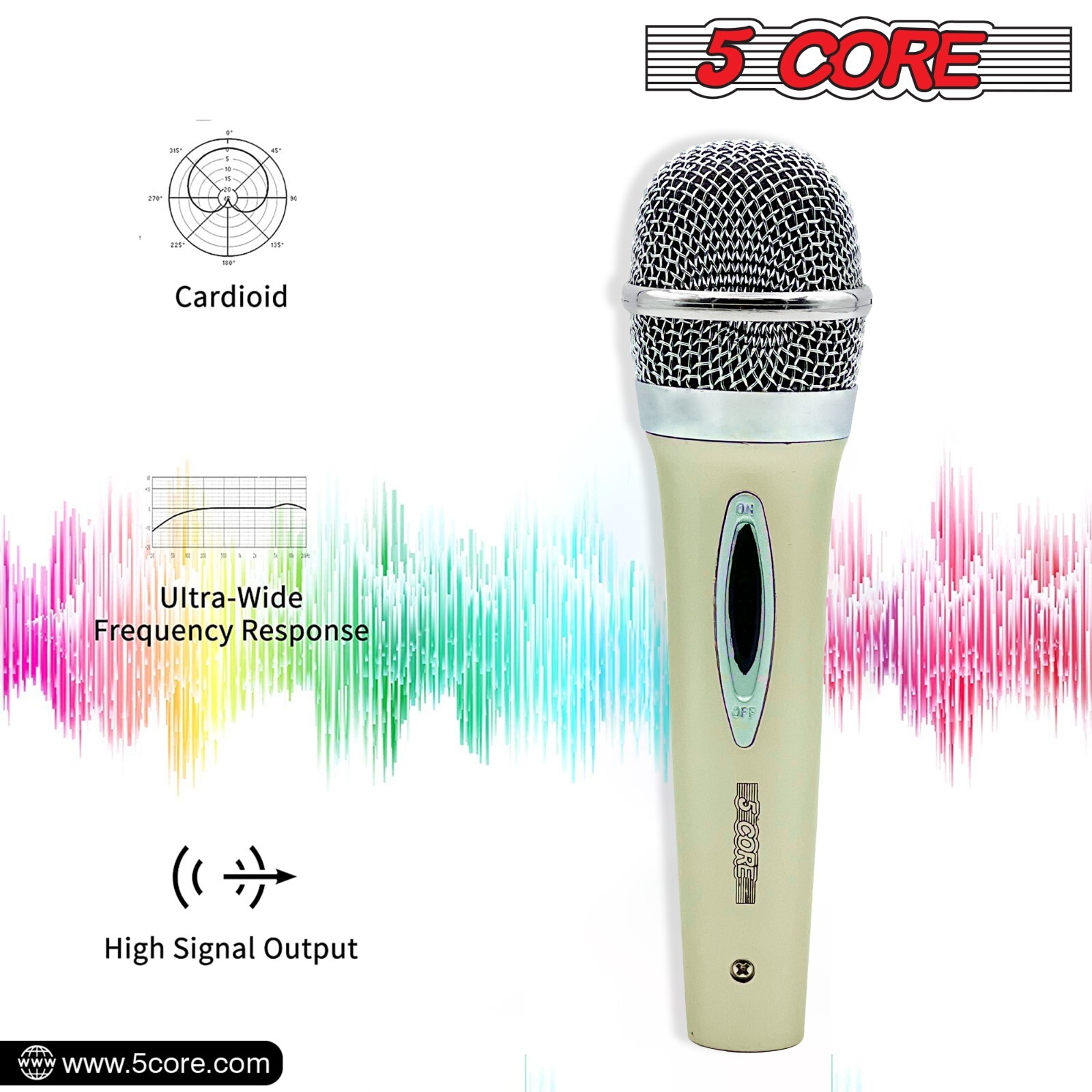 5Core Microphone Pro Microfono Dynamic Mic XLR Audio Cardiod Karaoke Vocal