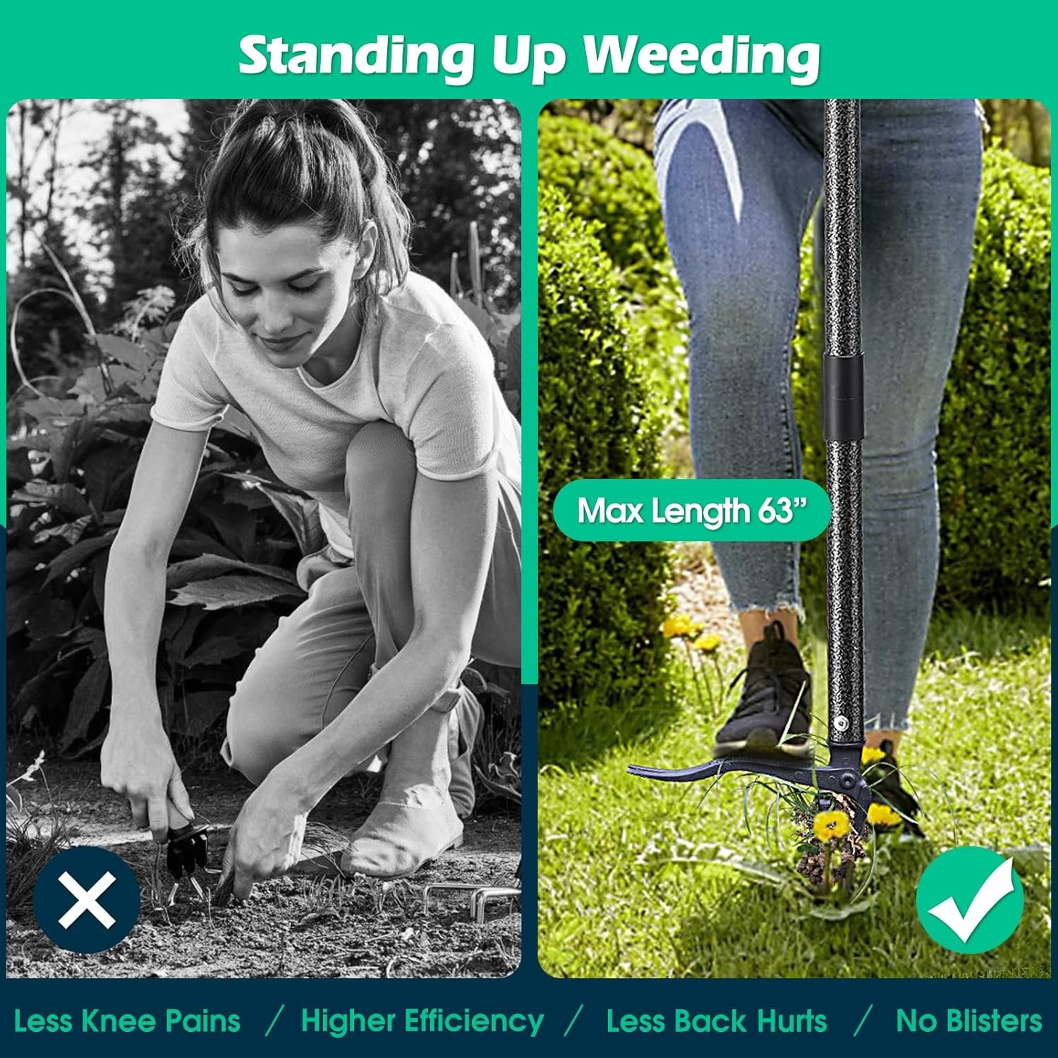 Weed Puller with Long Handle- 63inch - Adjustable Stand Up Tool,...
