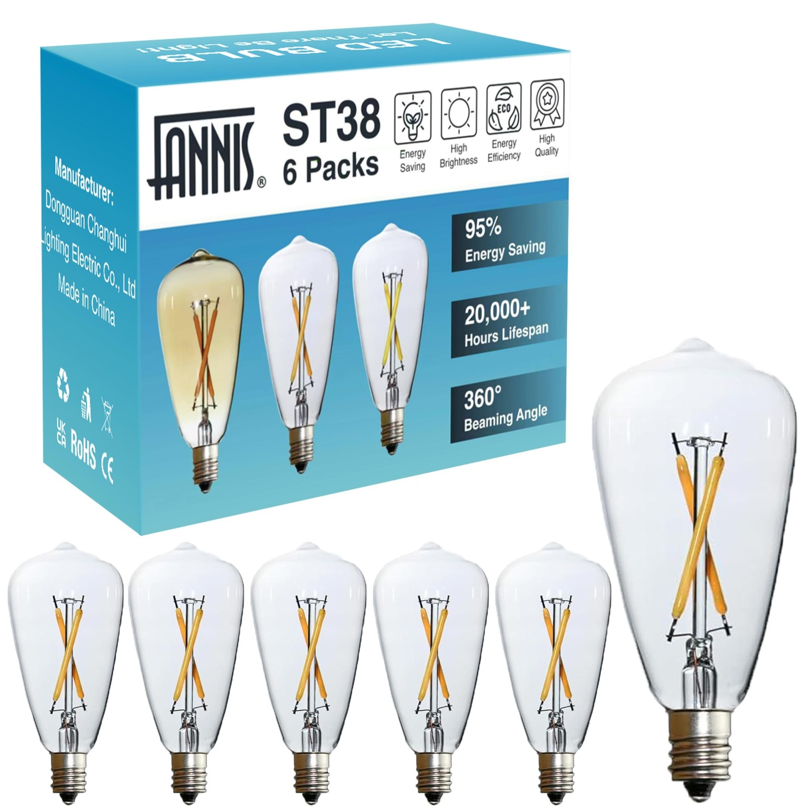 6pcs ST38 Edison Small Bulb 2W Equivalent to 10W-15W-20W E12 Warm Base Clear ...