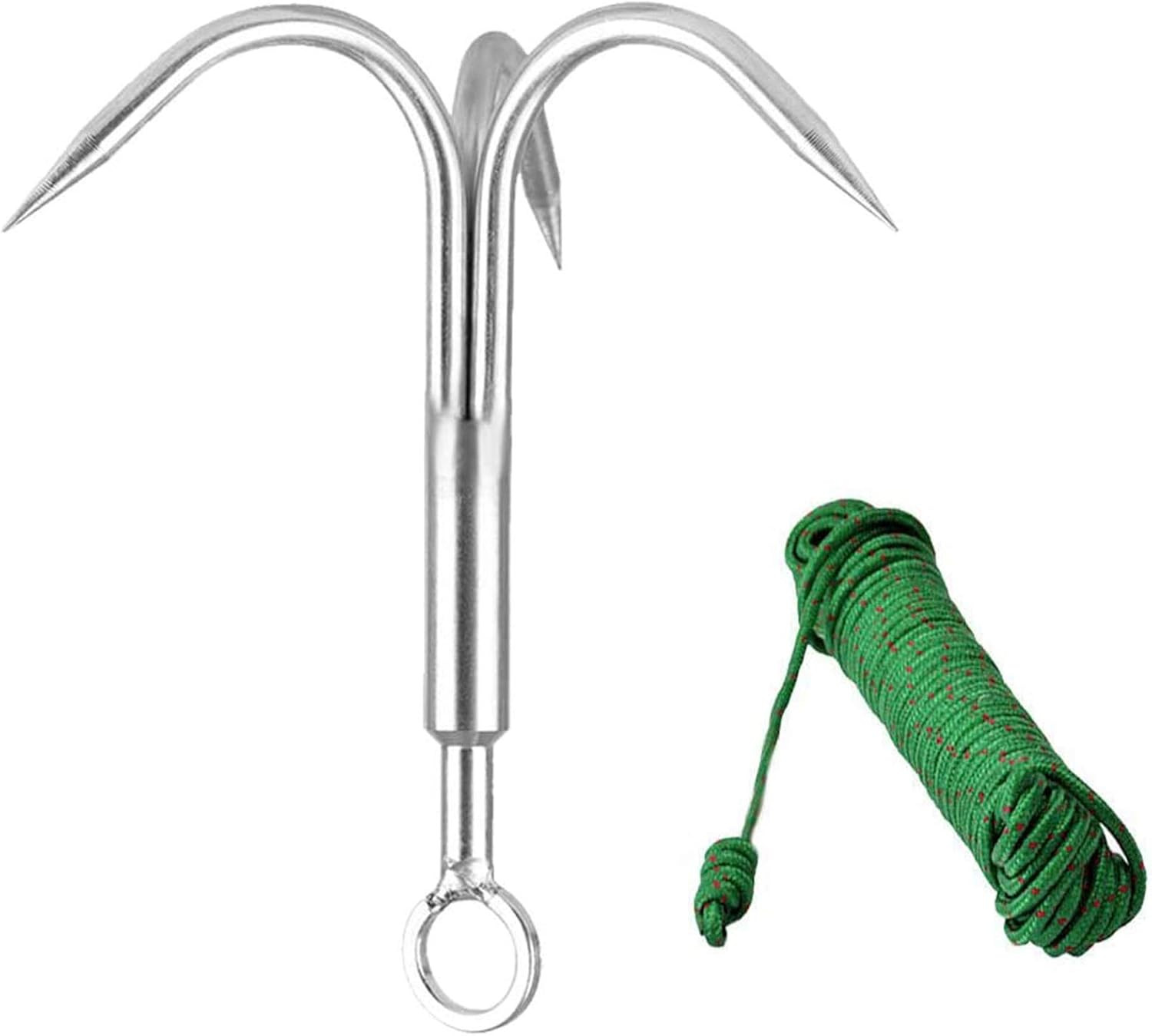 Grappling Hook with Rope, 50FT Nylon Rope, Stainless Steel Grapple Hook with 3 C