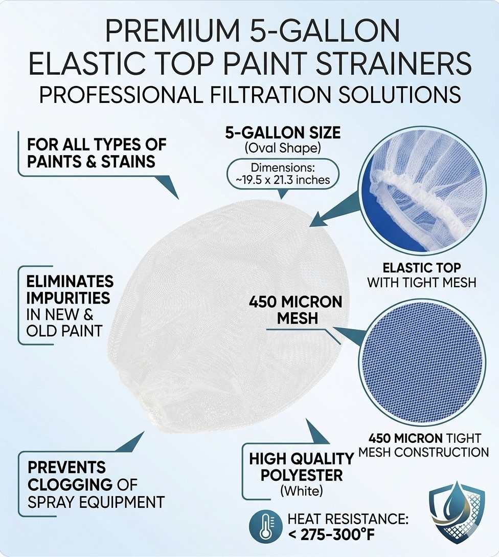 50 Pcs White Polyester 450 Micron Paint Strainer Bags 5 Gallon Fine Mesh Filters