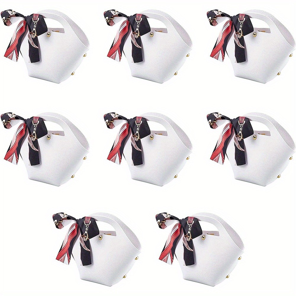 8sets PU Leather Pouches Wedding Party Gift Bags with Patterned Ribbon
