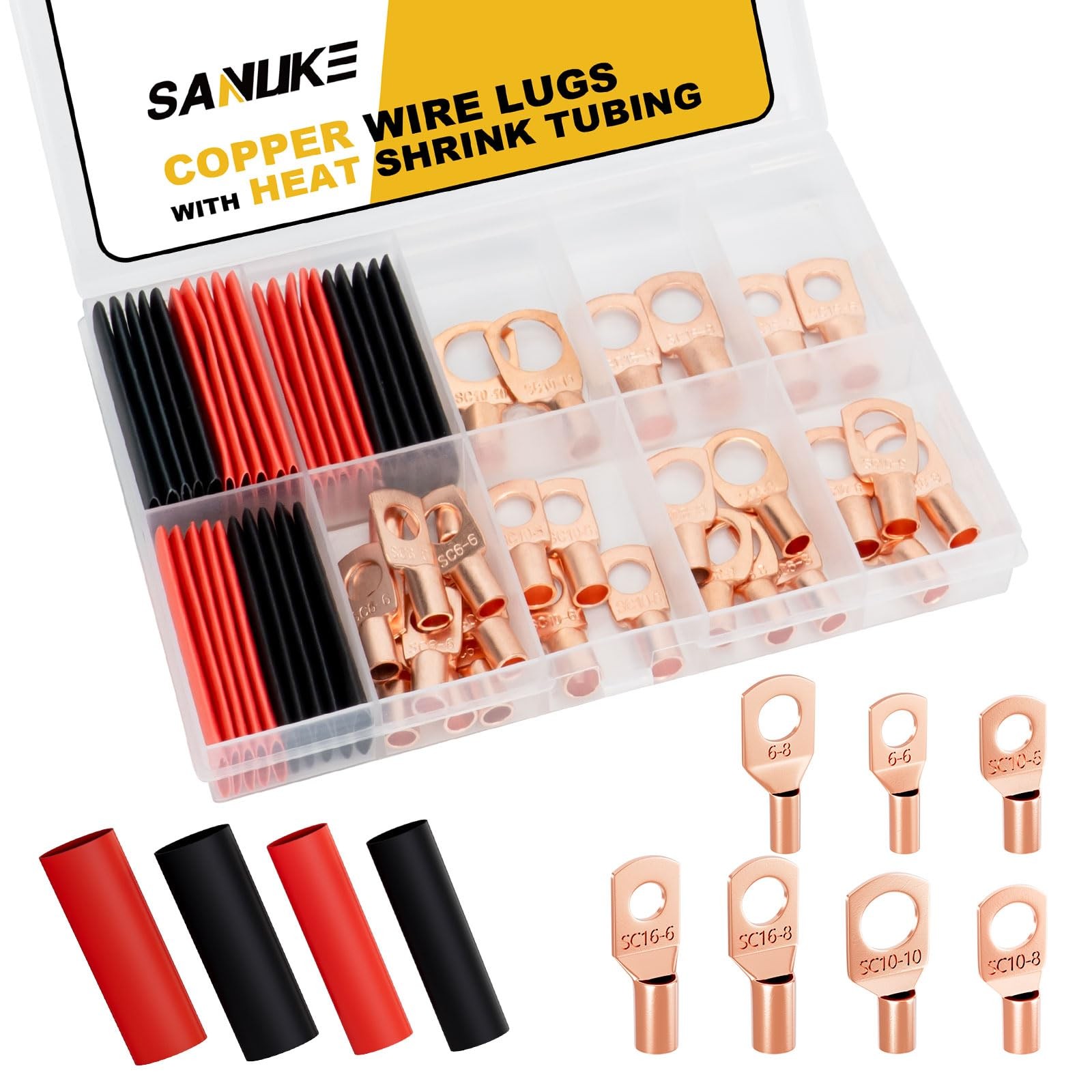 Sanuke Copper Wire Lugs Connectors Kit AWG 12 10 8 6 with Heat Shrink, 30pcs ...