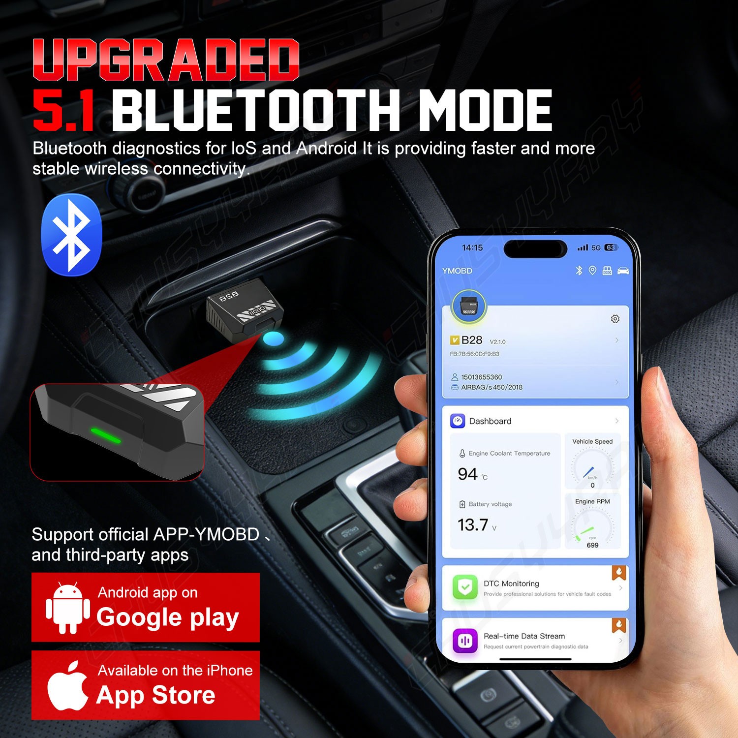 B28 Bluetooth OBD2 OBDII Adapter Car Bluetooth Scanner Code Reader