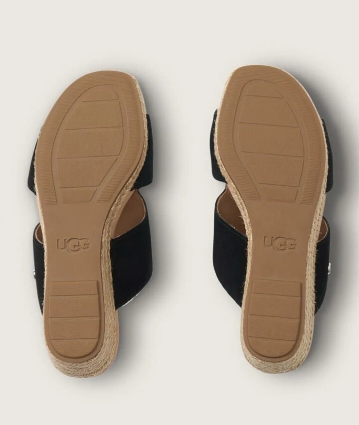 Ugg Women's Eirene Black Espadrilles Wedge Slide Sandal Size 6