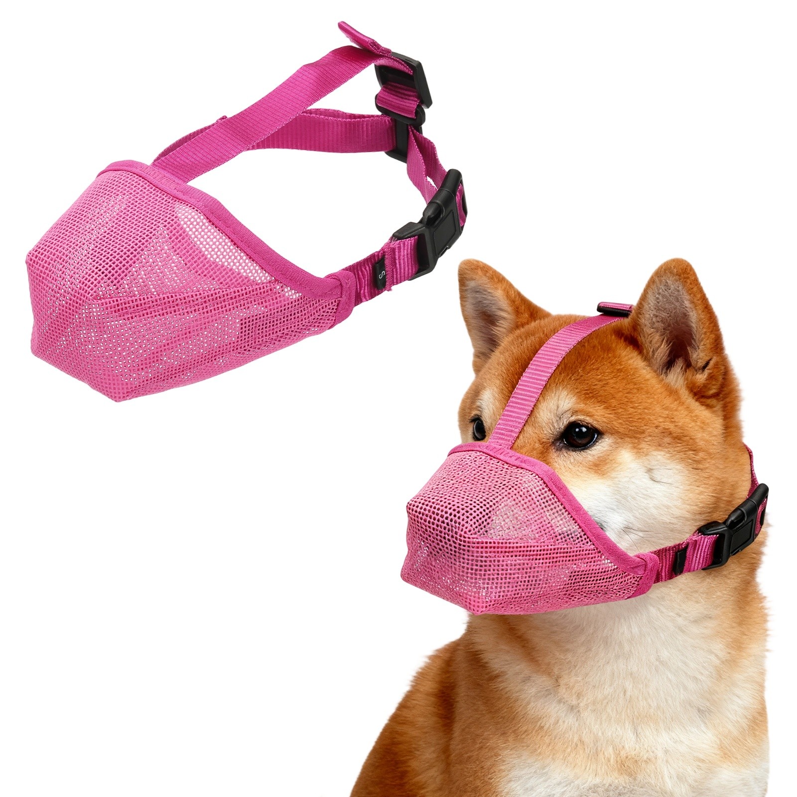 Dog Muzzle Soft Mesh Muzzle Adjustable Covered Mouth Guard (Rose Red S)