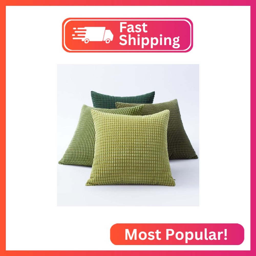 Softalker Throw Pillow Covers 18x18 Inch, Set of 4, Soft Corduroy Boho Stripe De