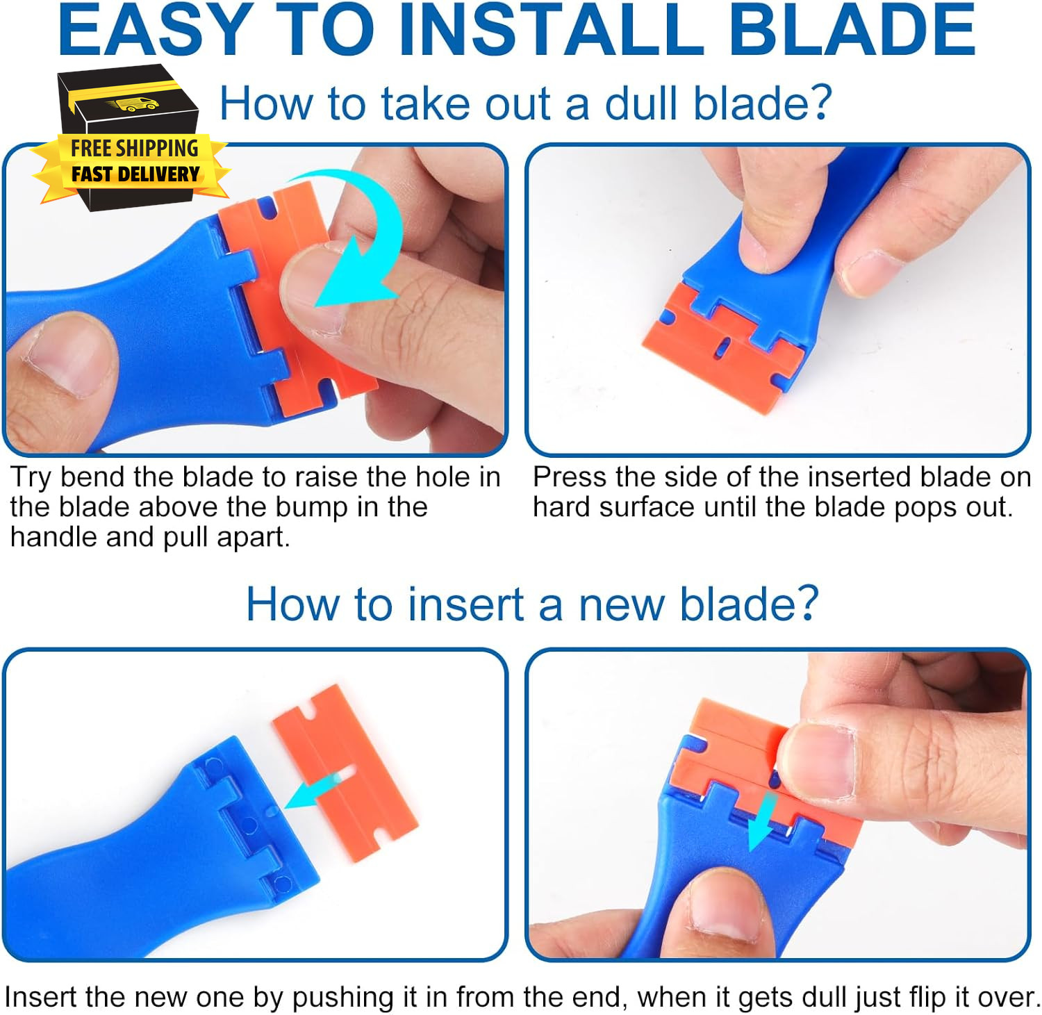Plastic Razor Blade Scraper Tool, 2 Pcs Razor Scraper with 20 Pcs Plastic Blades