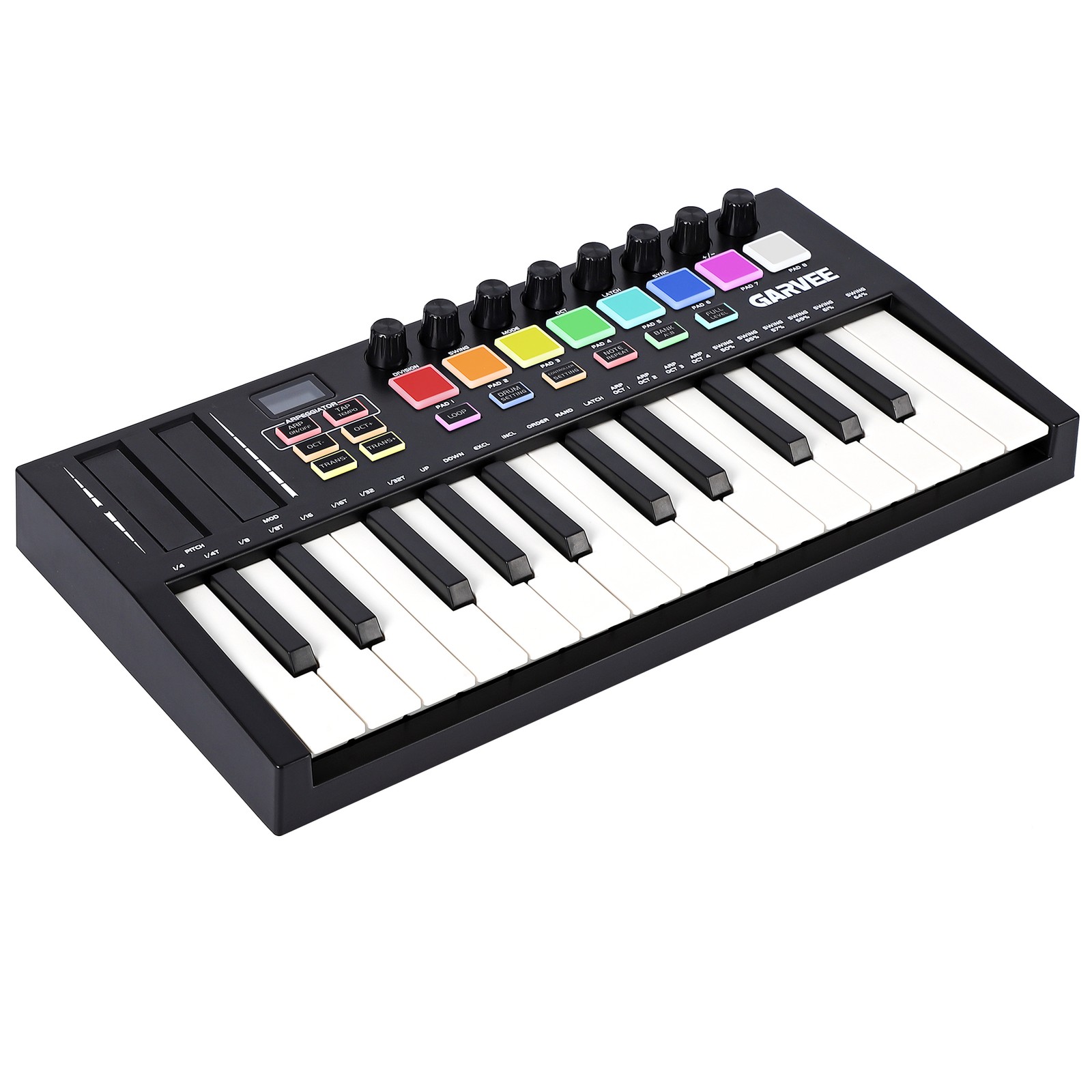 25-Key USB MIDI Keyboard w/8 Pads, 8 Knobs & OLED, Portable for DAW