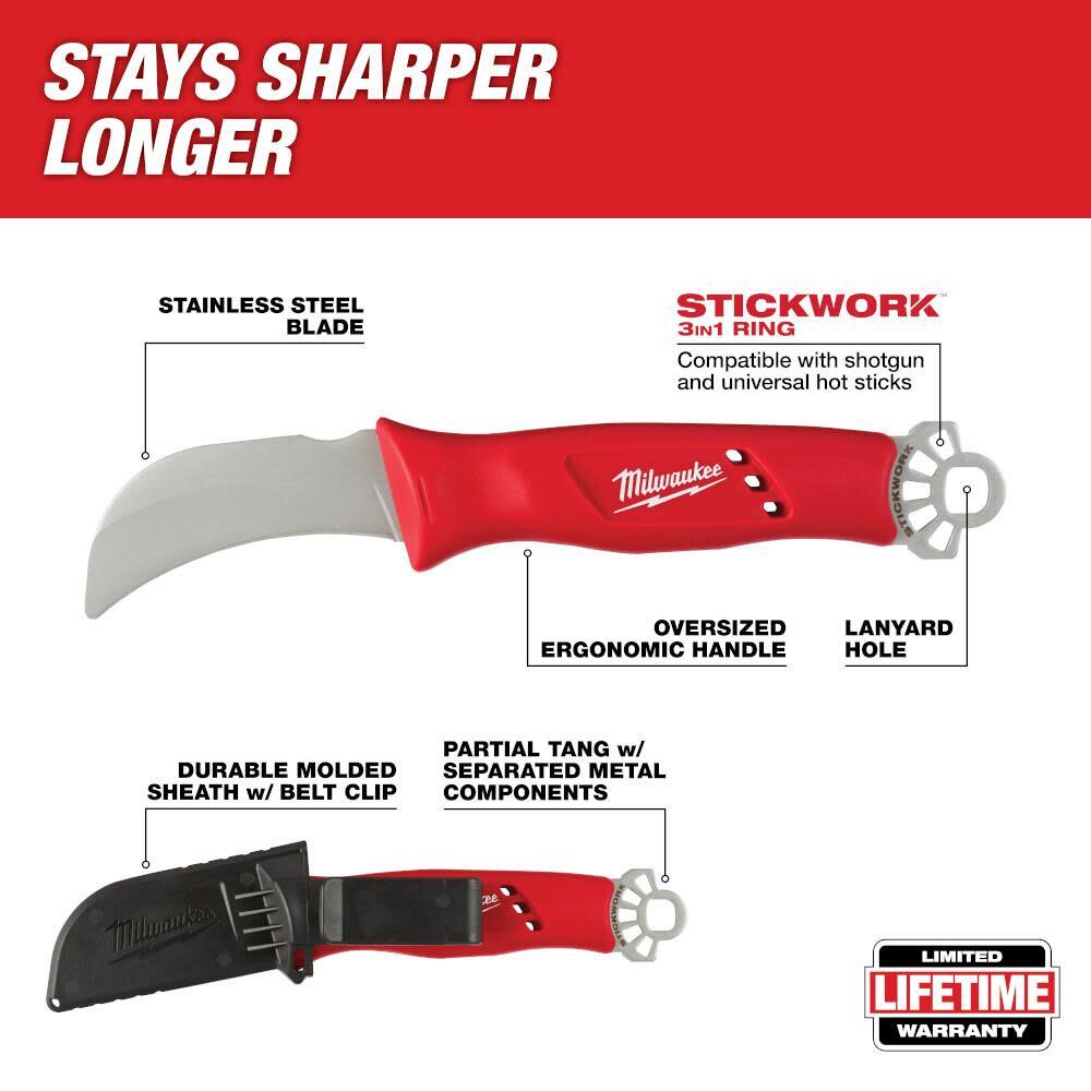 Milwaukee Lineman's Hawkbill Knife With Stickwork 3-In-1 Ring