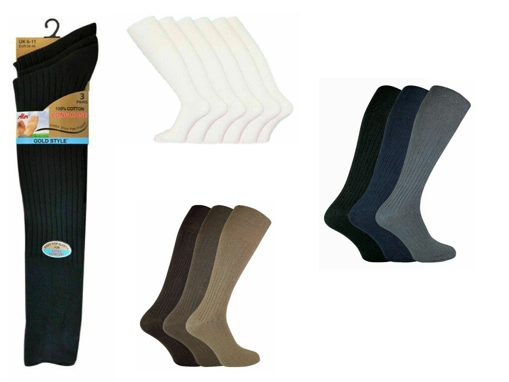 3 6 Pack Men Thin 100% Cotton Long Hose Lightweight Ribbed Dress Socks UK 6-11