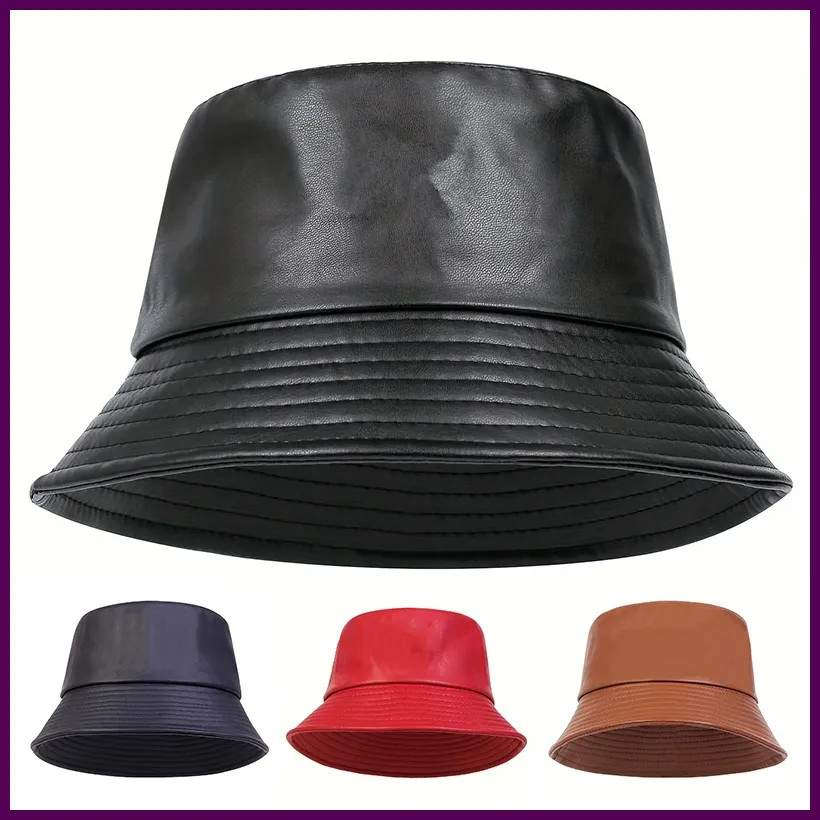 winter Fashion bucket hat Artificial leather windproof warm bucket hats men