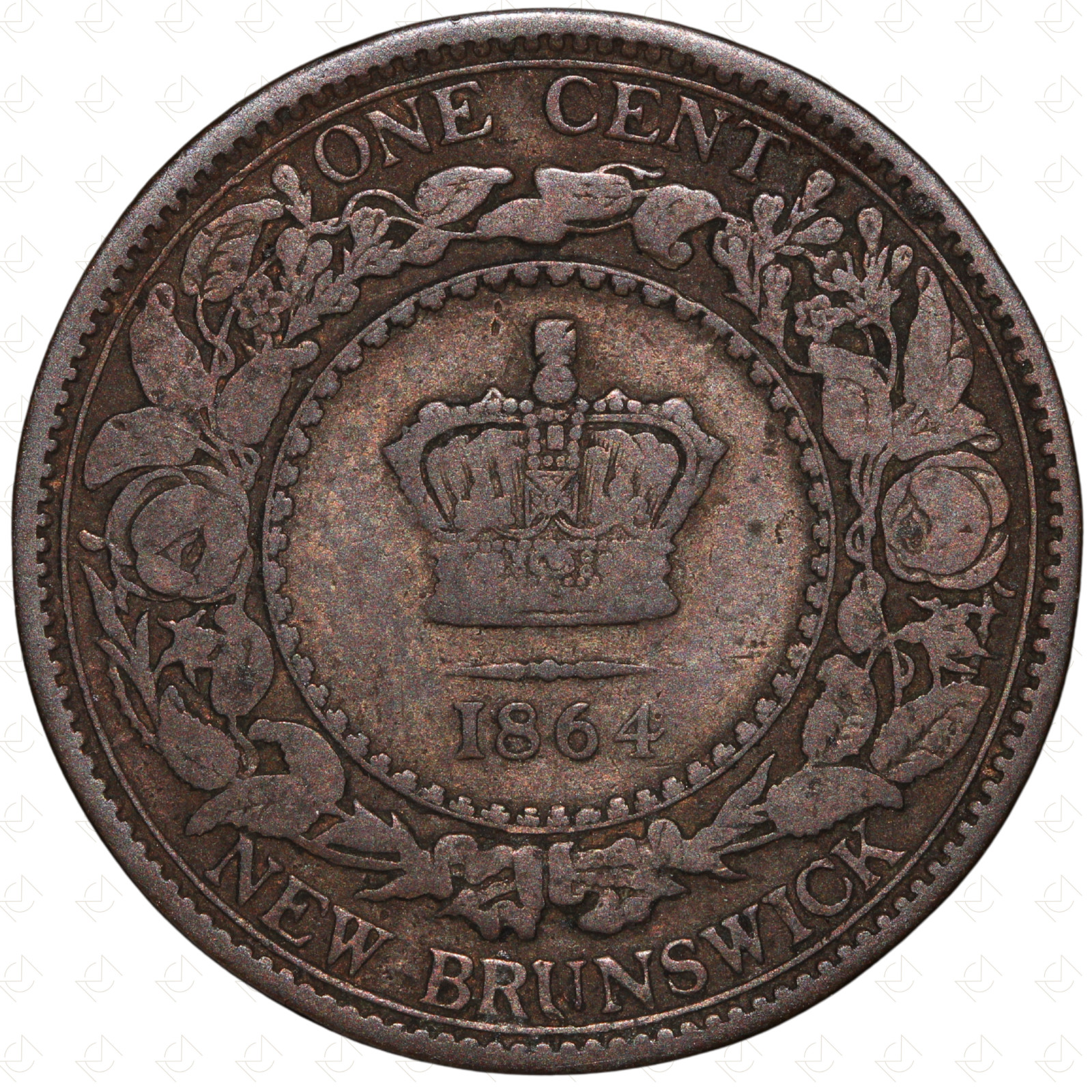 1864 Canada New Brunswick Victoria 1 Cent Coin – Short 6 – Bronze