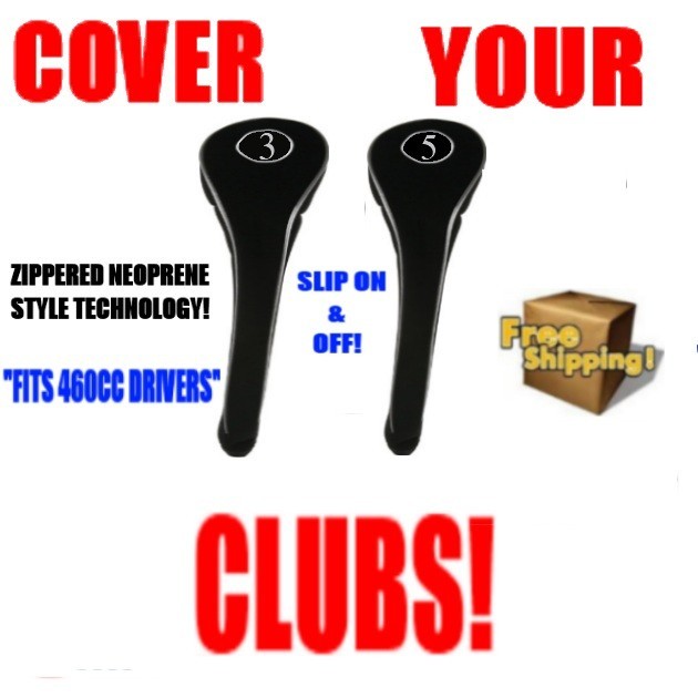 NEW HEAD COVERS GOLF CLUB DRIVERS BLACK FULL HEADCOVER COMPLETE # 3 5 WOODS SET