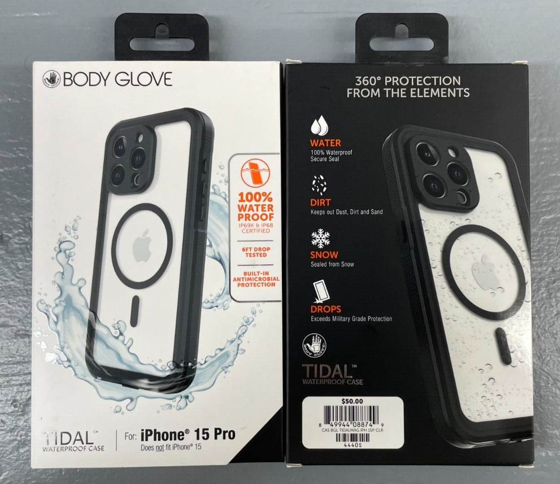 Body Glove Tidal Waterproof Case with MagSafe For iPhone 15 Pro Black Clear