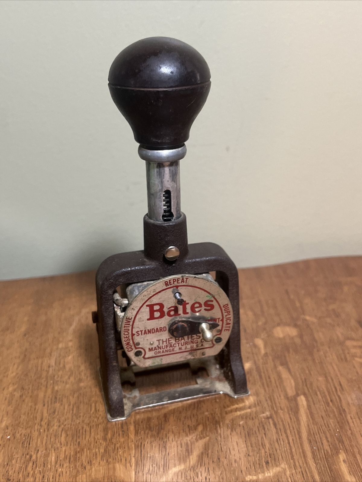 Vintage BATES Numbering Machine Ink Stamper 6 Wheels Style E
