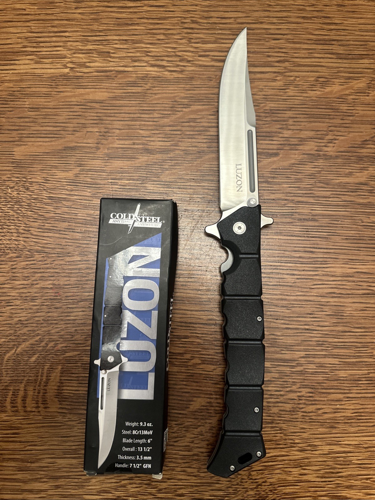 Cold Steel Large Luzon Flipper 6" Plain Blade Knife, Black GFN Handles - 20NQX