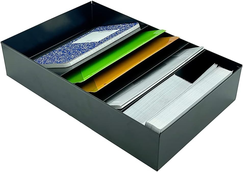 Stationery Holder for Desk & Drawer 4 Slot Black Steel Scratch Chip-resistant